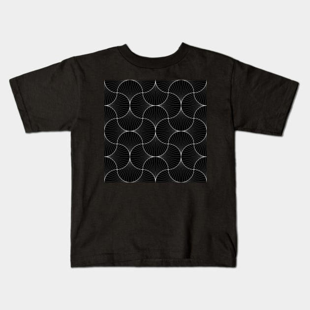 Black and White Vintage Geometric Scales Kids T-Shirt by Carolina Díaz